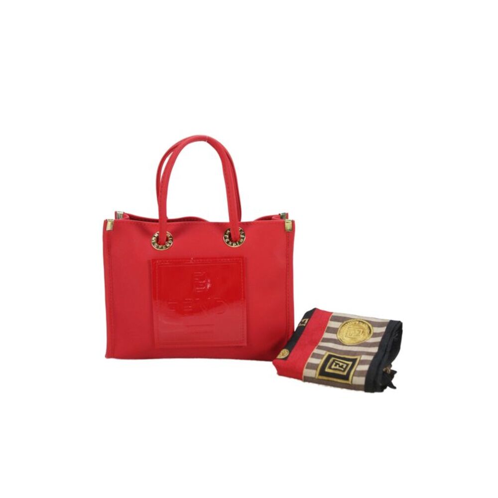 Fendi Womens Gold Tone Open Front Mini Satchel Shoulder Handbag Red